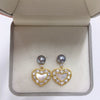 Women's Natural Freshwater Pearl And Sea Shell Fritillary S925 Sterling Silver Earrings With 18K Gold Oblate And Flat Round Shape