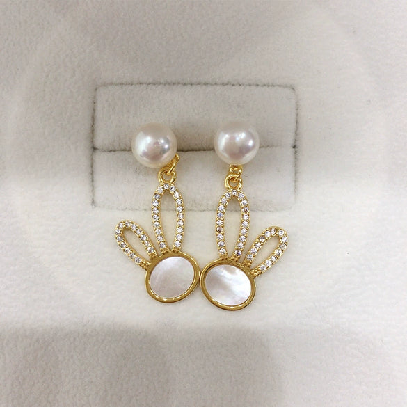 Women's Natural Freshwater Pearl And Sea Shell Oblate Earrings S925 Sterling Silver 18K Goldfilled