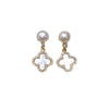 Women's Natural Freshwater Pearl And Seashell Four Leaf Clover Earrings With S925 Sterling Silver Needle