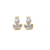 Women's Natural Freshwater Pearl And Zircon Earrings With Oblate Shape