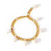 Women's Natural Freshwater Pearl Anklet Stainless Steel Geometric Figaro Chain 18K Goldplated Titanium Steel Nonfading