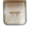 Women's Natural Freshwater Pearl Bow Zircon Earrings 18K Goldfilled Oblate Round