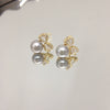 Women's Natural Freshwater Pearl Bow Zircon Earrings 18K Goldfilled Oblate Round