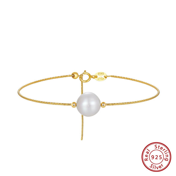 Women's Natural Freshwater Pearl Bracelet S925 Sterling Silver Geometric 14K Gold Plated