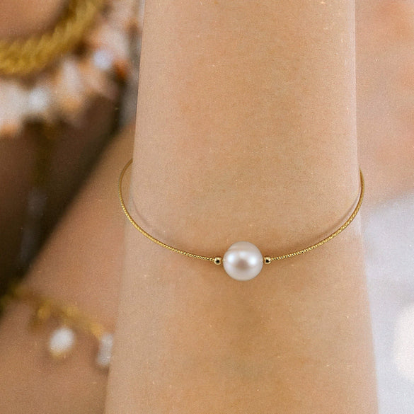 Women's Natural Freshwater Pearl Bracelet S925 Sterling Silver Geometric 14K Gold Plated