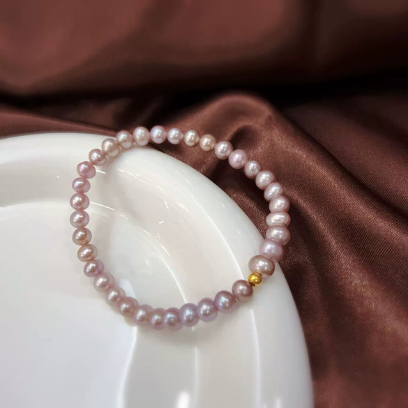 Women's Natural Freshwater Pearl Bracelet 925 Silver Plated 18K Gold With Flat Round And Bun Round Pearls
