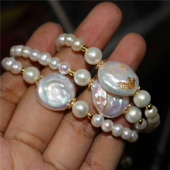 Women's Natural Freshwater Pearl Bracelet With Gold Foil Colorful Baroque Pearl Design