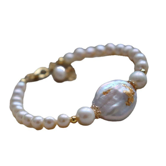 Women's Natural Freshwater Pearl Bracelet With Gold Foil Colorful Baroque Pearl Design