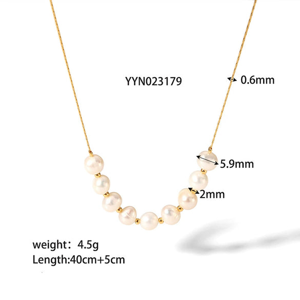 Women's Natural Freshwater Pearl Clavicle Chain Necklace And Fadefree Bracelet In Mixed Material With Vacuum Real Gold Electroplating In Pvd Furnace