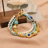 Women's Natural Freshwater Pearl Cloisonne Turquoise Three Layer Bracelet 18K Real Gold Electroplated