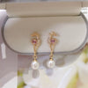 Women's Natural Freshwater Pearl Drop Shape Earrings 18K Goldfilled Microinlaid Zircon