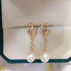 Women's Natural Freshwater Pearl Drop Shape Earrings 18K Goldfilled Microinlaid Zircon