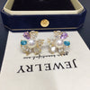 Women's Natural Freshwater Pearl Earrings Alloy Inlaid With Artificial Gemstones Semiprecious Stones Oblate Shape