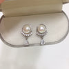 Women's Natural Freshwater Pearl Earrings Alloy Inlaid With Gemstones Fashion Ol Style Flat Round Shape