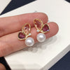 Women's Natural Freshwater Pearl Earrings Alloy Inlaid With Gemstones Flat Round And Oblate Shape