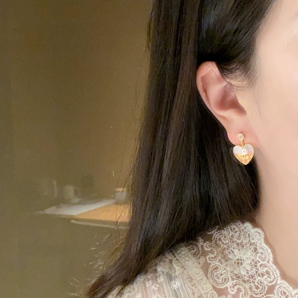 Women's Natural Freshwater Pearl Earrings In Love And Oblate Shape S925 Sterling Silver With 18K Gold