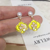 Women's Natural Freshwater Pearl Earrings In Oil Painting Style Four Leaf Clover Shape With S925 Sterling Silver
