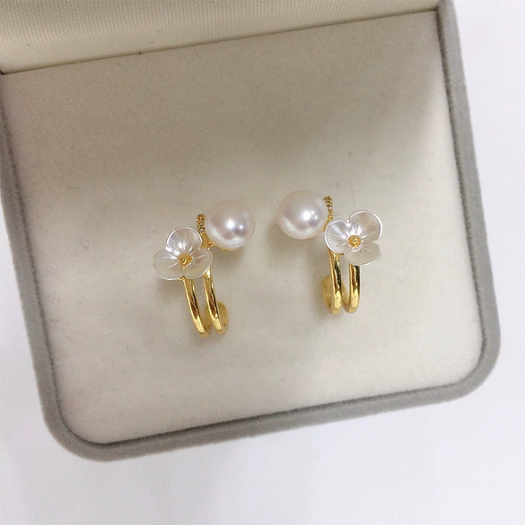 Women's Natural Freshwater Pearl Earrings In S925 Sterling Silver With Oblate And Round Shapes