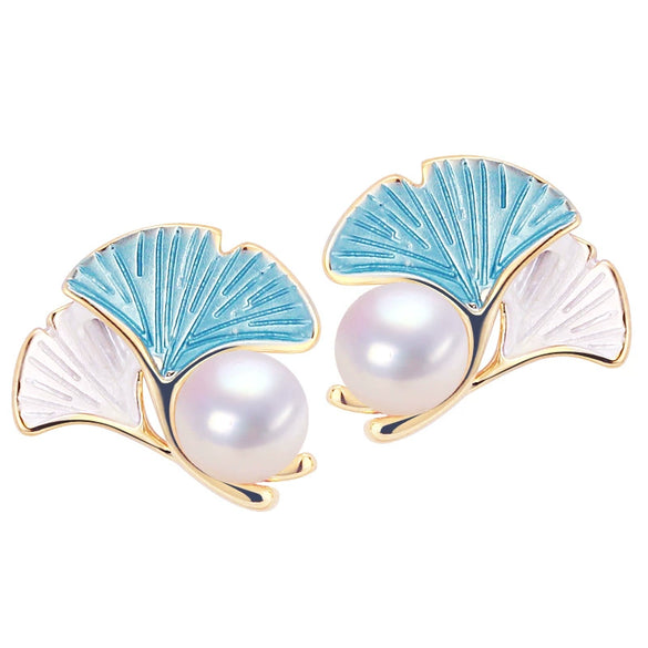 Women's Natural Freshwater Pearl Earrings In S925 Sterling Silver With Oblate Shape
