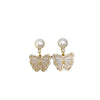 Women's Natural Freshwater Pearl Earrings In S925 Sterling Silver With Seashells Micro Zircon Butterfly Design And Oblate Shape