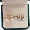 Women's Natural Freshwater Pearl Earrings Letter H Shape Oblate Round Style