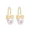 Women's Natural Freshwater Pearl Earrings Light Luxury Style Zircon Bow Ear Hook Oblate Round Shape