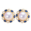 Women's Natural Freshwater Pearl Earrings Microinlaid Zircon Retro Elegant Flat Round Shape