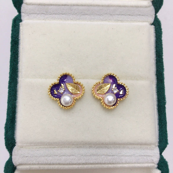 Women's Natural Freshwater Pearl Earrings Oil Painting Painted Antique Style 18K Goldfilled