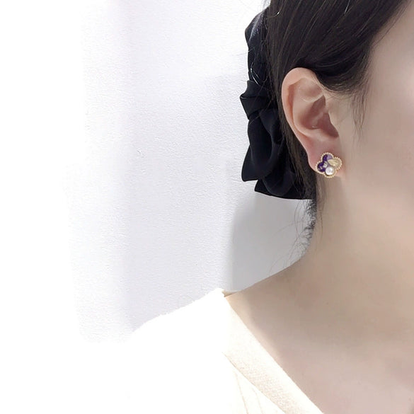 Women's Natural Freshwater Pearl Earrings Oil Painting Painted Antique Style 18K Goldfilled