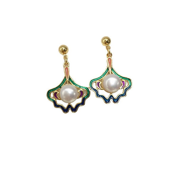 Women's Natural Freshwater Pearl Earrings S925 Sterling Silver Cloisonn¡§| Oblate
