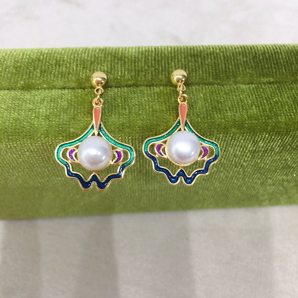 Women's Natural Freshwater Pearl Earrings S925 Sterling Silver Cloisonn¡§| Oblate