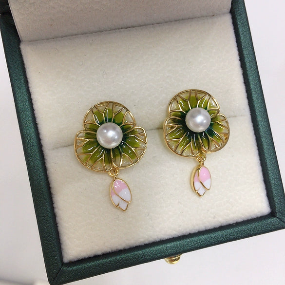Women's Natural Freshwater Pearl Earrings S925 Sterling Silver Flat Round And Bun Round Shape