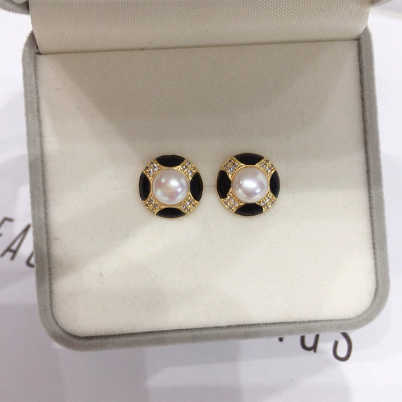 Women's Natural Freshwater Pearl Earrings S925 Sterling Silver 18K Goldfilled Oblate Shape Retro Style