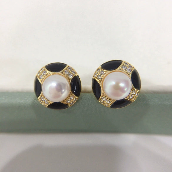 Women's Natural Freshwater Pearl Earrings S925 Sterling Silver 18K Goldfilled Oblate Shape Retro Style