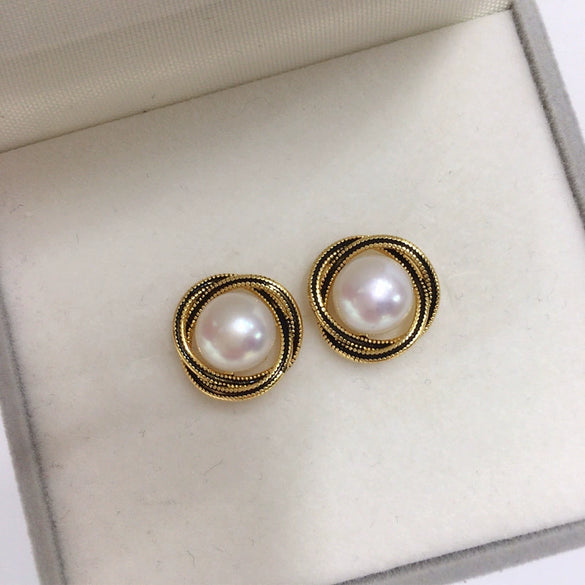 Women's Natural Freshwater Pearl Earrings S925 Sterling Silver 18K Goldfilled Oil Dripping Bird's Nest Style Oblate Shape