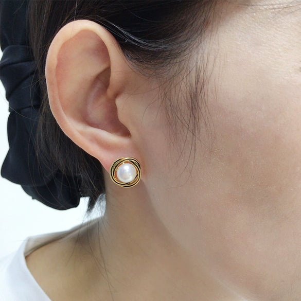 Women's Natural Freshwater Pearl Earrings S925 Sterling Silver 18K Goldfilled Oil Dripping Bird's Nest Style Oblate Shape