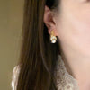 Women's Natural Freshwater Pearl Earrings S925 Sterling Silver Microinlaid Zircon Seashells Feather Oblate Style