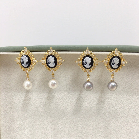 Women's Natural Freshwater Pearl Earrings S925 Sterling Silver Needle 18K Gold Anaglyph Flat Round And Bun Round Shape