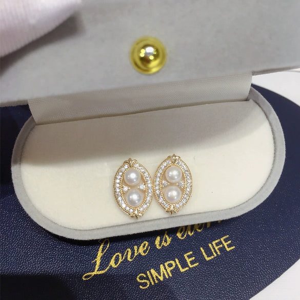 Women's Natural Freshwater Pearl Earrings S925 Sterling Silver Needle 18K Goldfilled Flat Round And Oblate Shape Retro Style Alloy Inlaid With Artificial And Semiprecious Stones