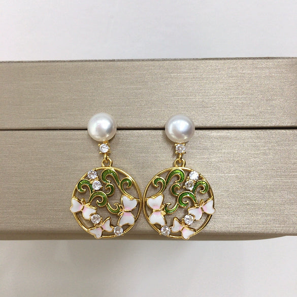 Women's Natural Freshwater Pearl Earrings S925 Sterling Silver Needle With Oblate And Round Shapes