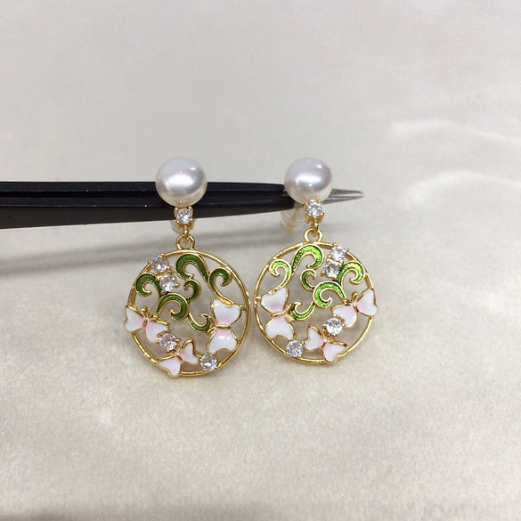 Women's Natural Freshwater Pearl Earrings S925 Sterling Silver Needle With Oblate And Round Shapes