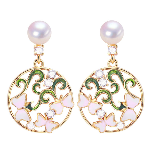 Women's Natural Freshwater Pearl Earrings S925 Sterling Silver Needle With Oblate And Round Shapes