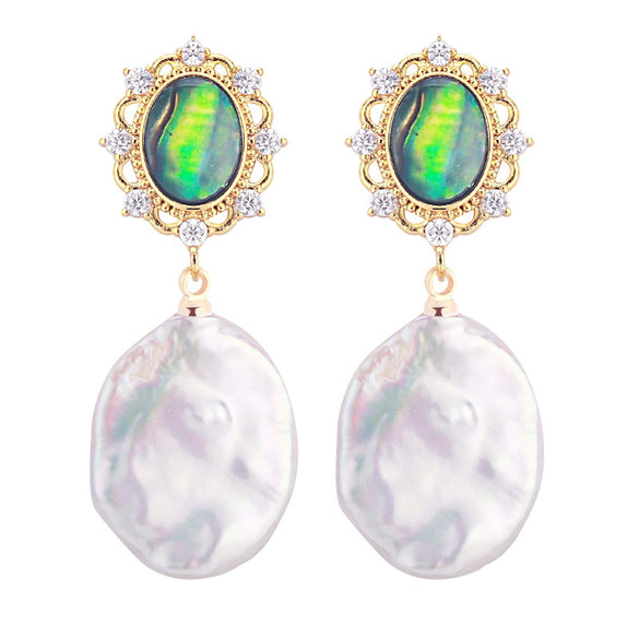 Women's Natural Freshwater Pearl Earrings With Abalone Shell In Sterling Silver And Alien Shape