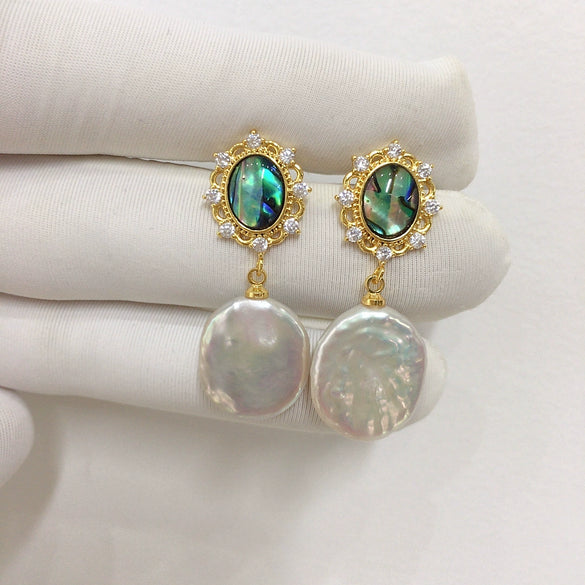 Women's Natural Freshwater Pearl Earrings With Abalone Shell In Sterling Silver And Alien Shape