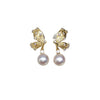 Women's Natural Freshwater Pearl Earrings With Alloy Inlaid Artificial And Semiprecious Stones And Butterfly Design Oblate Shape
