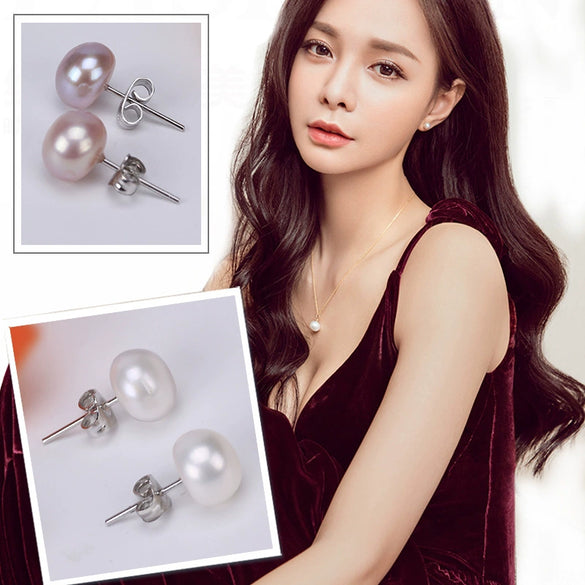 Women's Natural Freshwater Pearl Earrings With Alloy Inlaid Artificial And Semiprecious Stones Geometric Style
