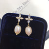 Women's Natural Freshwater Pearl Earrings With Alloy Inlaid Artificial And Semiprecious Stones In Drop And Rice Shapes