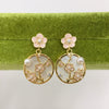 Women's Natural Freshwater Pearl Earrings With Baked Paint Peach Blossom Pattern S925 Sterling Silver Needle And Round Oblate Shape