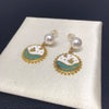 Women's Natural Freshwater Pearl Earrings With Cartoon Ocean Fish Enamel And Alloy Inlaid With Artificial Gemstones And Semiprecious Stones Oblate Shape