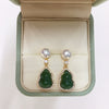 Women's Natural Freshwater Pearl Earrings With Micropaved Zircon And Chalcedony Gourd Design